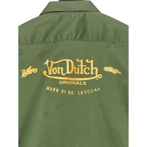Von Dutch Originals Work Shirt Olive Green‎ Men's Large Graphic Print Button Up